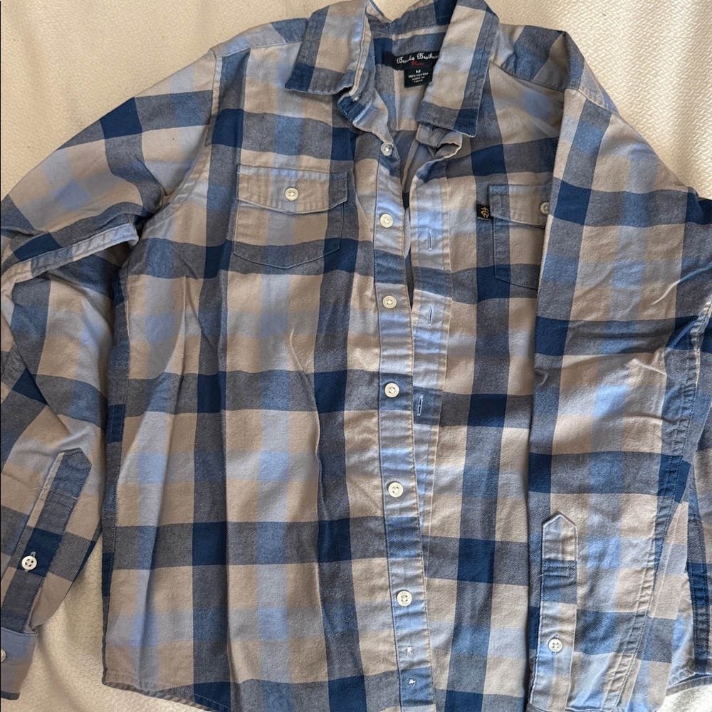 Brooks Brothers Boys M Blue and Gray Checkered Shirt